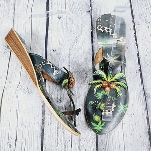 Palm tree & giraffe wedge thong sandals